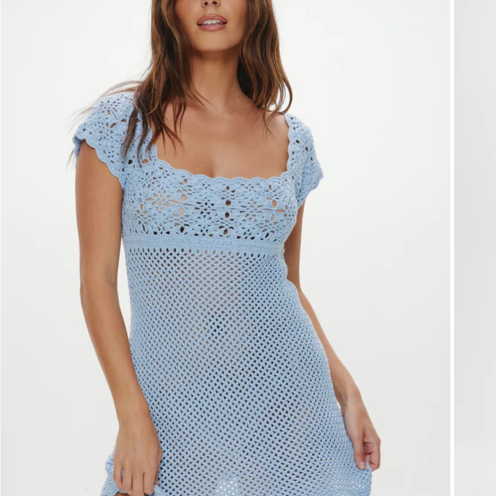 Frankie's Bikinis Light Blue Crochet Mini Dress